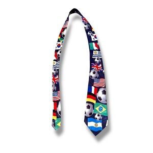 Fratello‎ Soccer Ball Flag Tie Navy Unisex Size Handmade Novelty Funwear